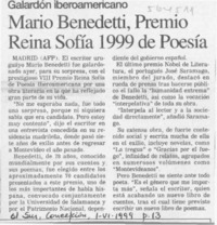 Mario Benedetti, Premio Reina Sofía 1999 de poesía