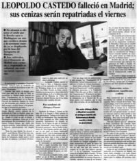 Leopoldo Castedo falleció en Madrid; sus cenizas serán repatriadas el viernes