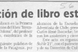 Presentación de libro esta tarde  [artículo]