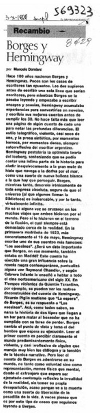 Borges y Hemingway  [artículo] Marcelo Damiani
