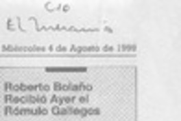 Roberto Bolaño recibió ayer el Rómulo Gallego  [artículo]