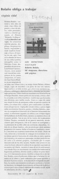 Bolaño obliga a trabajar  [artículo] Virginia Vidal
