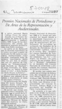 Premios nacionales de Periodismo y de Artes de la representación y audiovisuales  [artículo]
