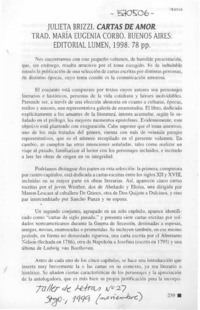 Julieta Brizzi. CARTAS DE AMOR.  [artículo] Carolina Valdivieso
