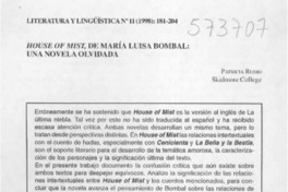House of mist, de María Luisa Bombal:Una novela olvidada  [artículo] Patricia Rubio
