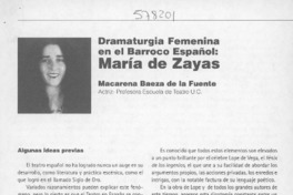 Dramaturgia femenina en el Barroco español, María de Zayas  [artículo] Macarena Baeza de la Fuente