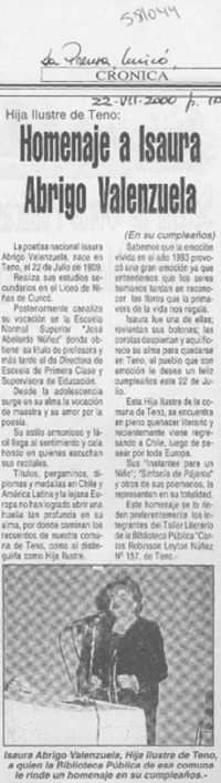 Homenaje a Isaura Abrigo Valenzuela