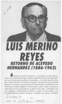Retorno de Acevedo Hernández  [artículo] Luis Merino Reyes
