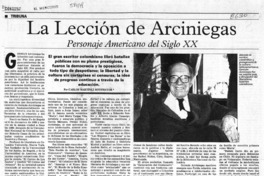 La lección de Arciniegas  [artículo] Carlos Martínez Sotomayor