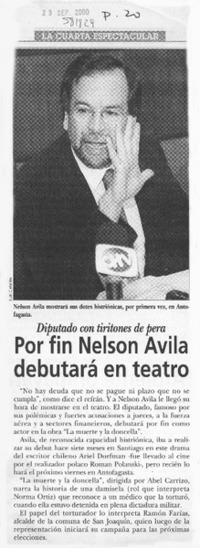 Por fin Nelson Avila debutará en teatro  [artículo]