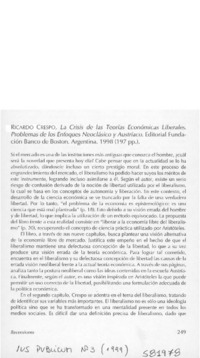 La crisis de las Teorías Económicas Liberales  [artículo] Cristián Vial G.
