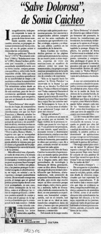 "Salve dolorosa", de Sonia Caicheo  [artículo] Juan Antonio Massone