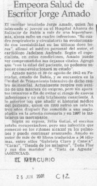 Empeora salud de escritor Jorge Amado