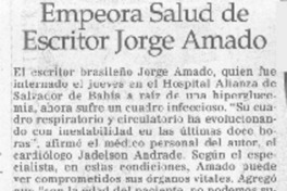 Empeora salud de escritor Jorge Amado