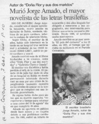 Murió Jorge Amado, el mayor novelista de las letras brasileñas