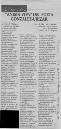 "Anima viva" del poeta González-Urizar  [artículo] Rosa Cruchaga