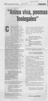 "Anima viva, poemas teologales"  [artículo] Luis Agoni Molina