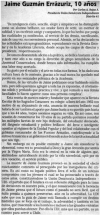 Jaime Guzmán Errázuriz, 10 años