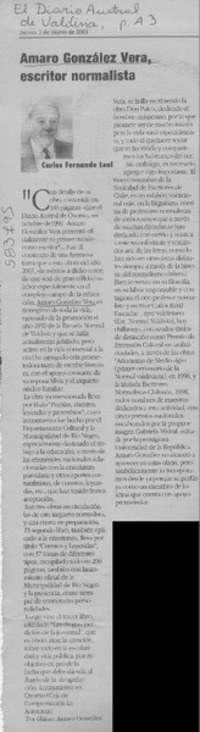 Amaro González Vera, escritor normalista  [artículo] Carlos Fernando Leal