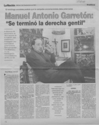 Manuel Antonio Garretón, "se terminó la derecha gentil"  [artículo] Richard Miranda