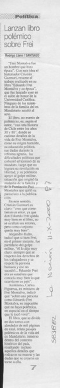 Lanzan libro polémico sobre Frei  [artículo] Rodrigo Llano