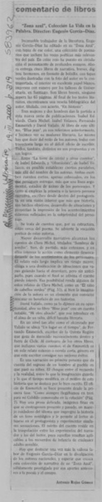 Zona azul  [artículo] Antonio Rojas Gómez