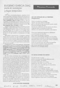 Eugenio García Díaz, poeta de nostalgias y fugas  [artículo] Juan Antonio Massone