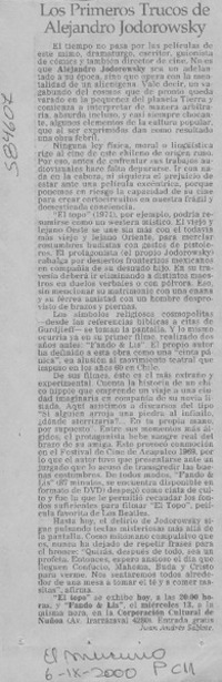 Los primeros trucos de Alejadro Jodorowsky  [artículo] Juan Andrés Salfate