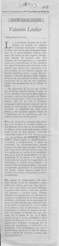 Valentín Letelier  [artículo] Marino Pizarro Pizarro