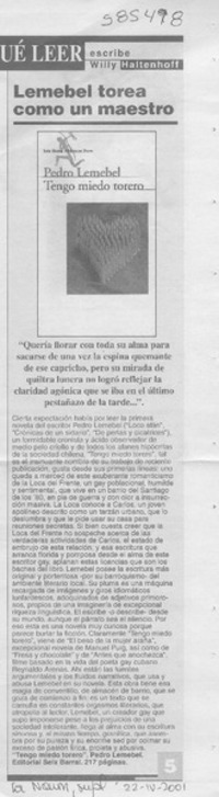 Lemebel torea como un maestro  [artículo] Willy Haltenhoff