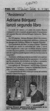 Adriana Bórquez lanzó segundo libro  [artículo]