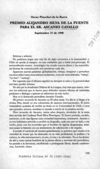 Premio Alejandro Silva de la Fuente para el Sr. Ascanio Cavallo  [artículo] Oscar Pinochet de la Barra