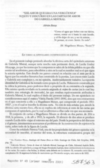 "Ese amor que era una vergüenza" sujeto y discurso en las cartas de amor de Gabriela Mistral  [artículo] Adrián Baeza