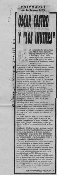 Oscar Castro y los inútiles  [artículo] Héctor González Valenzuela