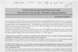 "El siglo XX es un tiempo suicidario"  [artículo] Anamaría Maack