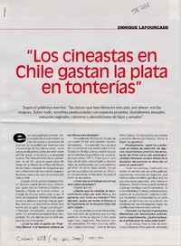 "Los cineastas en Chile gastan la plata en tonterías"  [artículo] Gonzalo Vidal C.