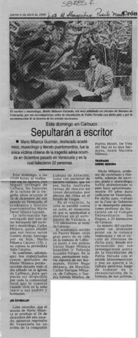 Sepultarán a escritor  [artículo]