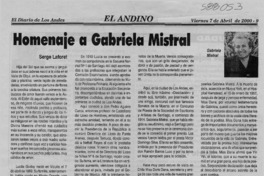 Homenaje a Gabriela Mistral  [artículo] Sergio Laforet
