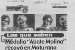 Medalla "Abate Molina" recayó en Maturana  [artículo]