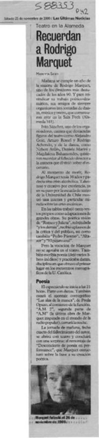 Recuerdan a Rodrigo Marquet  [artículo] Marietta Santí