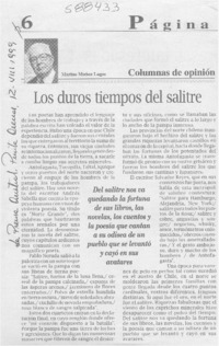 Los duros tiempos del salitre  [artículo] Marino Muñoz Lagos