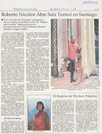 Roberto Nicolini abre sala teatral en Santiago  [artículo]
