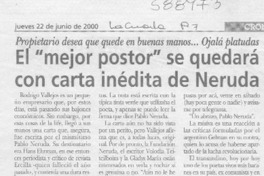 El "mejor postor" se quedará con carta inédita de Neruda  [artículo]