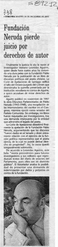 Fundación Neruda pierde juicio por derechos de autor