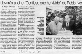 Llevarán al cine "Confieso que he vivido" de Pablo Neruda