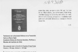 Testimonio de la sociedad chilena en su transición hacia un nuevo siglo  [artículo] E. Z. E.