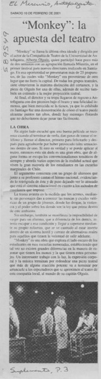 "Monkey", la apuesta del teatro  [artículo]