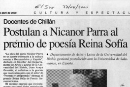 Postulan a Nicanor Parra al premio de poesía Reina Sofía  [artículo]