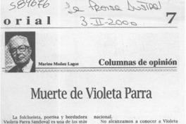 Muerte de Violeta Parra  [artículo] Marino Muñoz Lagos
