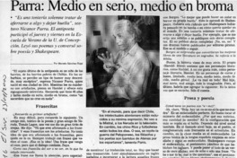 Parra, medio en serio, medio en broma  [artículo] Marcelo Sánchez Rojel